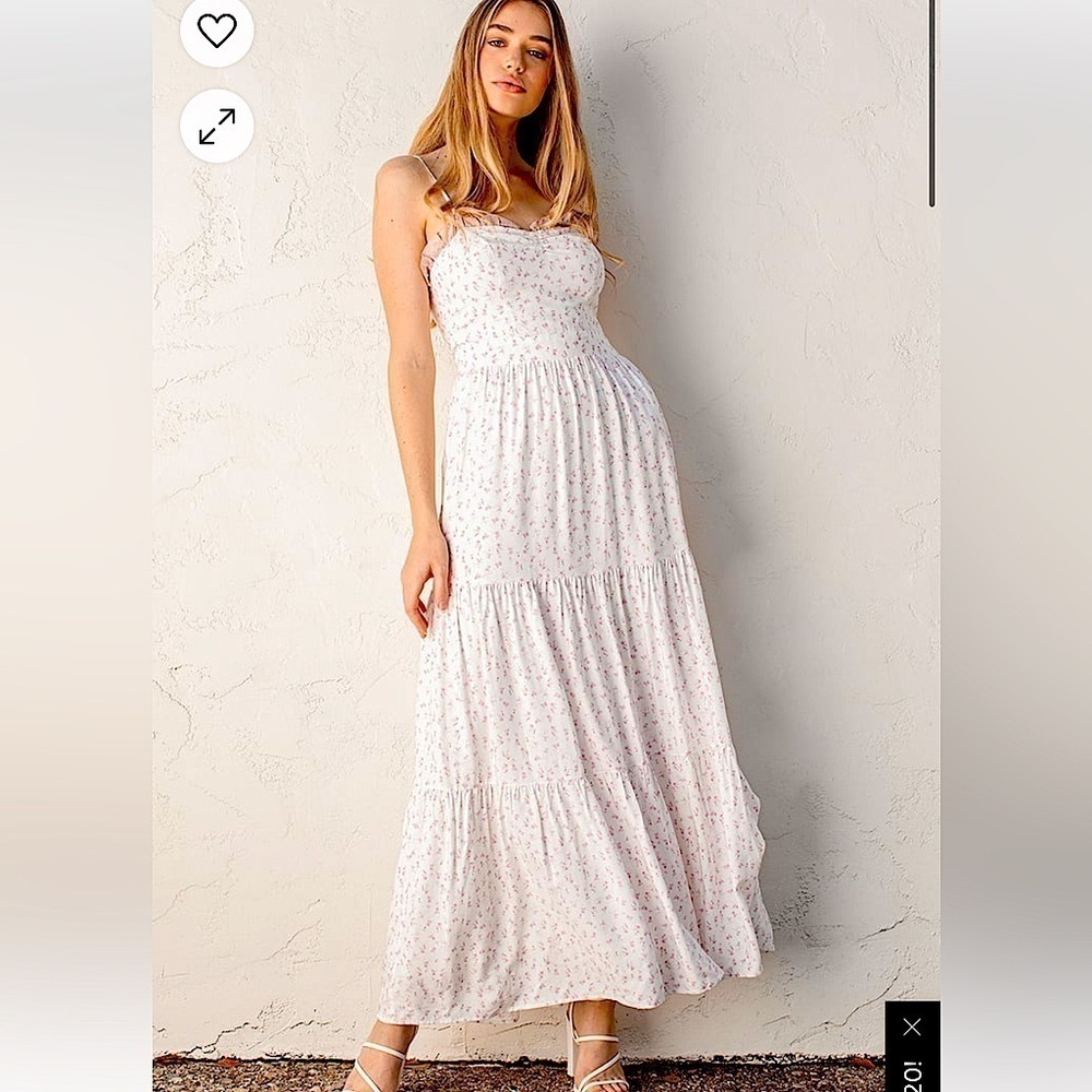 Lulu's Simpler Times Cream Floral Print maxi M - Picture 1 of 6